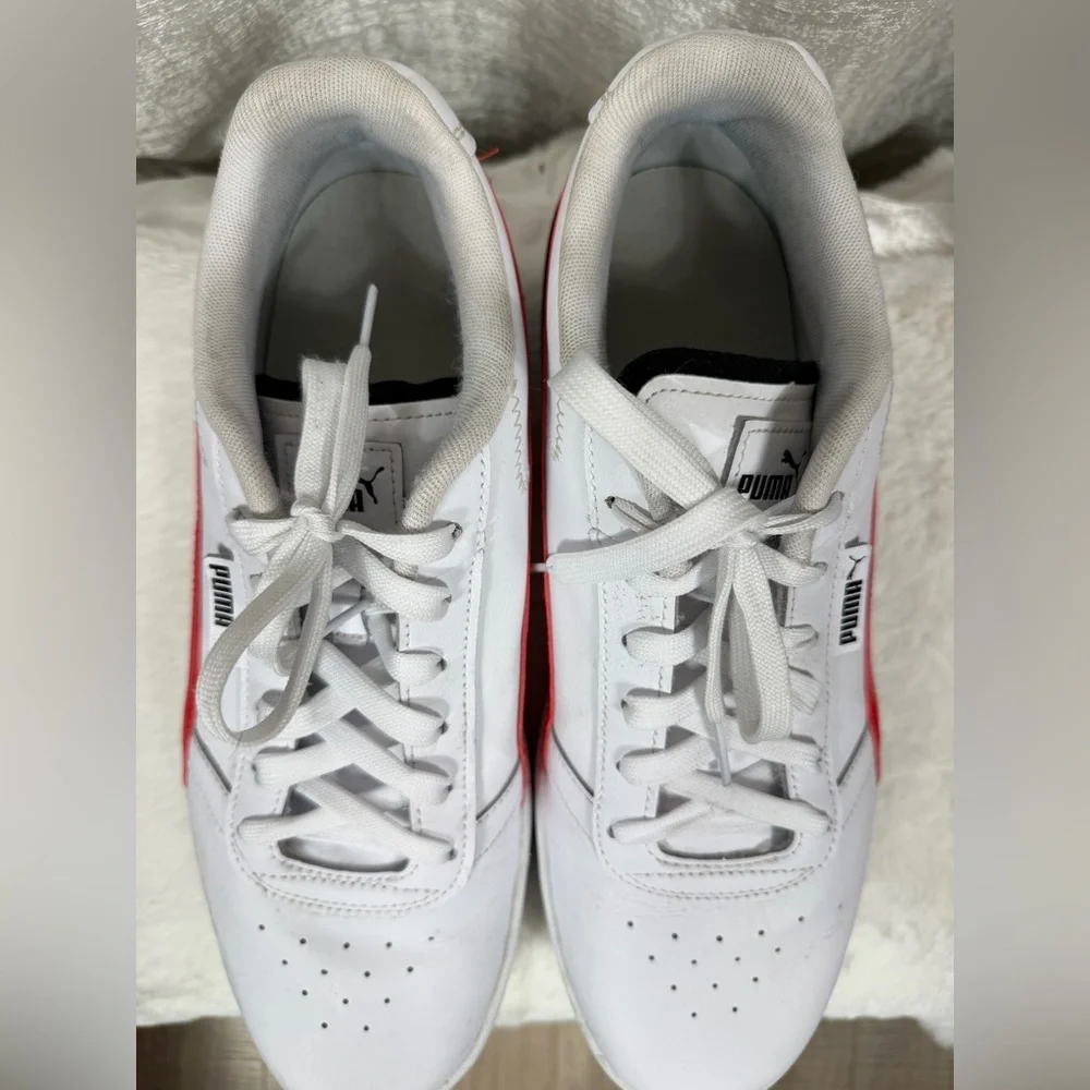 PUMA 381109-03 Men’s White Red Leather Trainers Size 11 - Picture 3 of 8